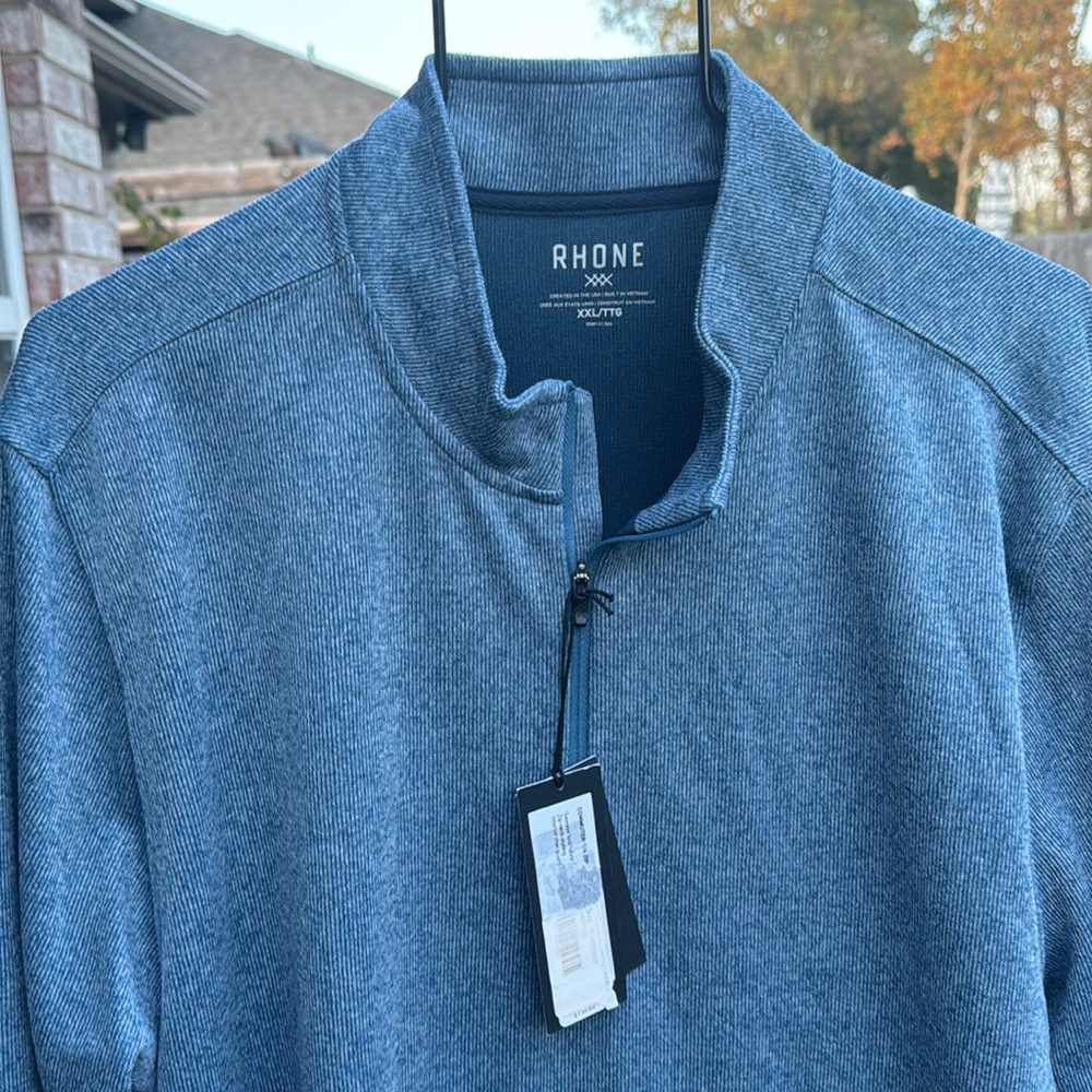 NWT Rhône Teal Blue Green White Heathered Half Zip Pull Over Commuter xxl